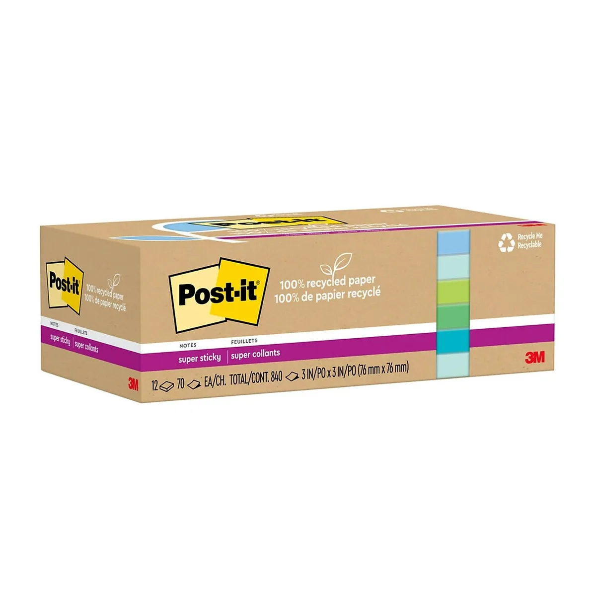 3M 3M 654R-12SST Sticky Notes 12 Pads 70 Sheets — product photo