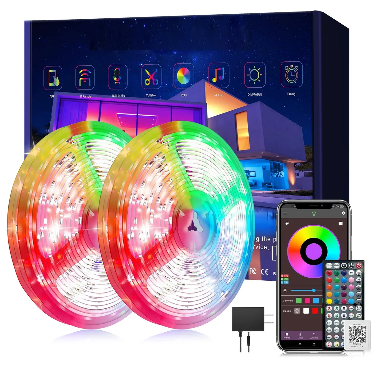 Two white 125ft LED strip rolls with clear prismatic cover and remote control