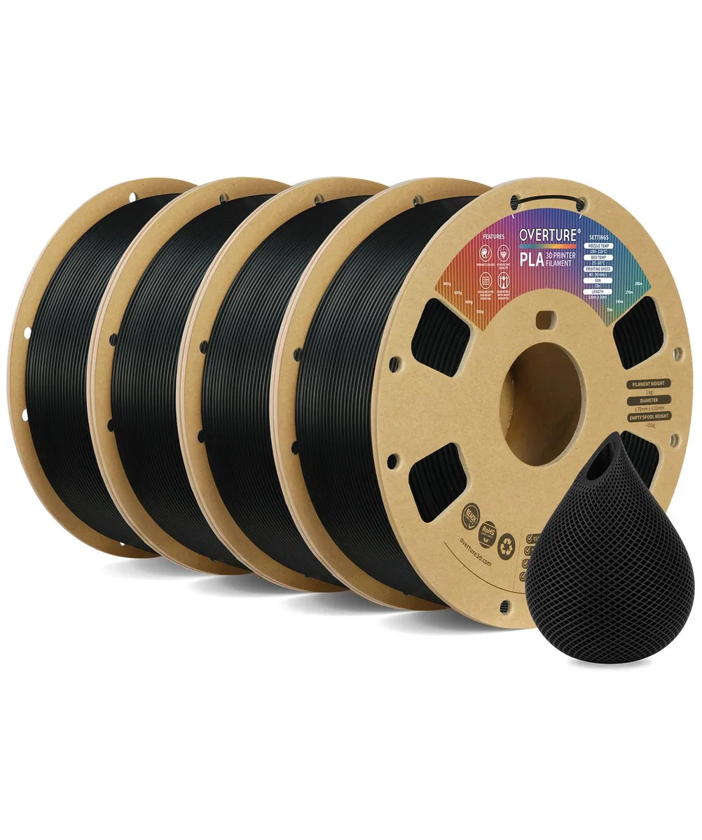  OVERTURE PLA Filament 1.75mm Black 4-Pack 4kg — product photo