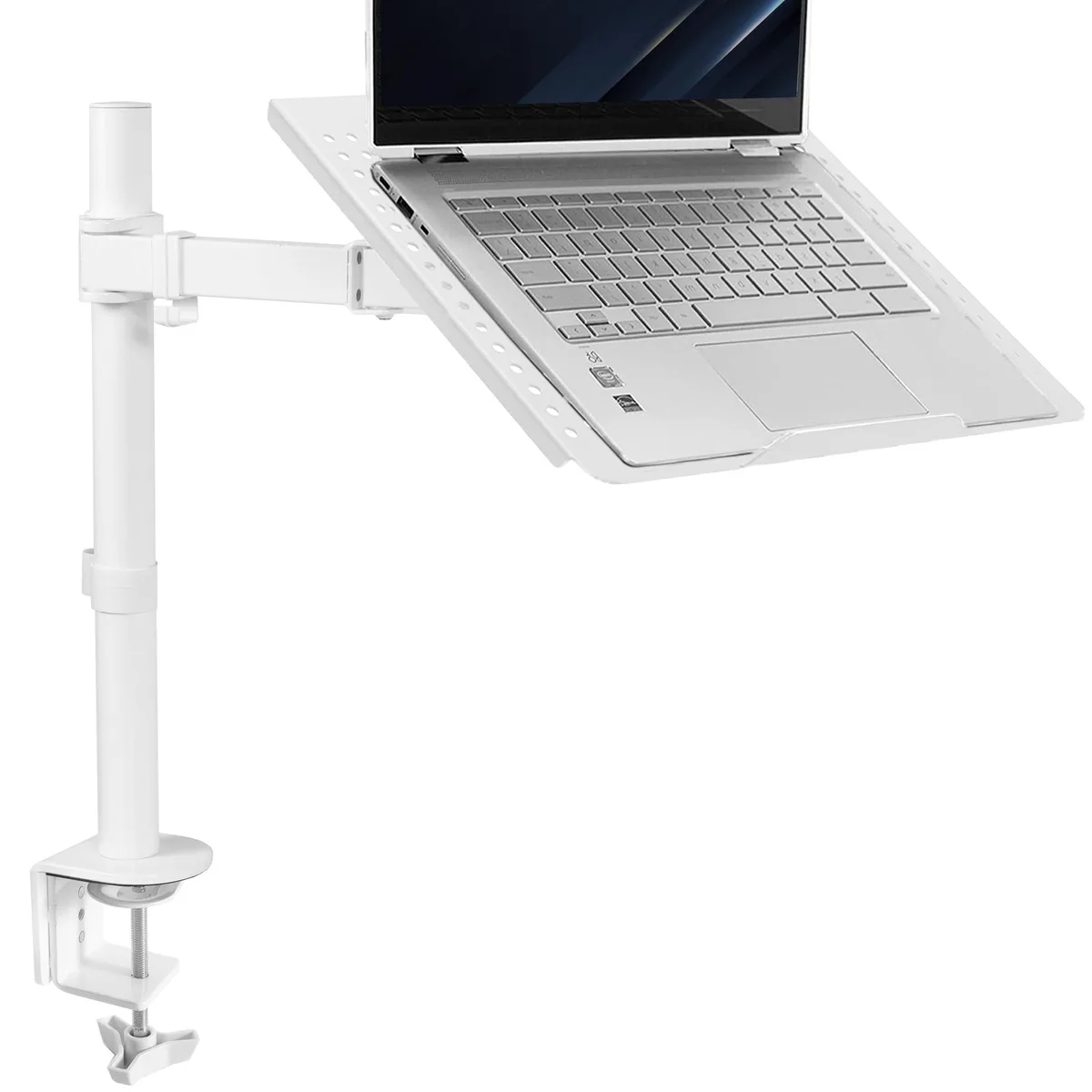 VIVO VIVO White Laptop Desk Mount 17in tray 22lb clamp grommet — product photo