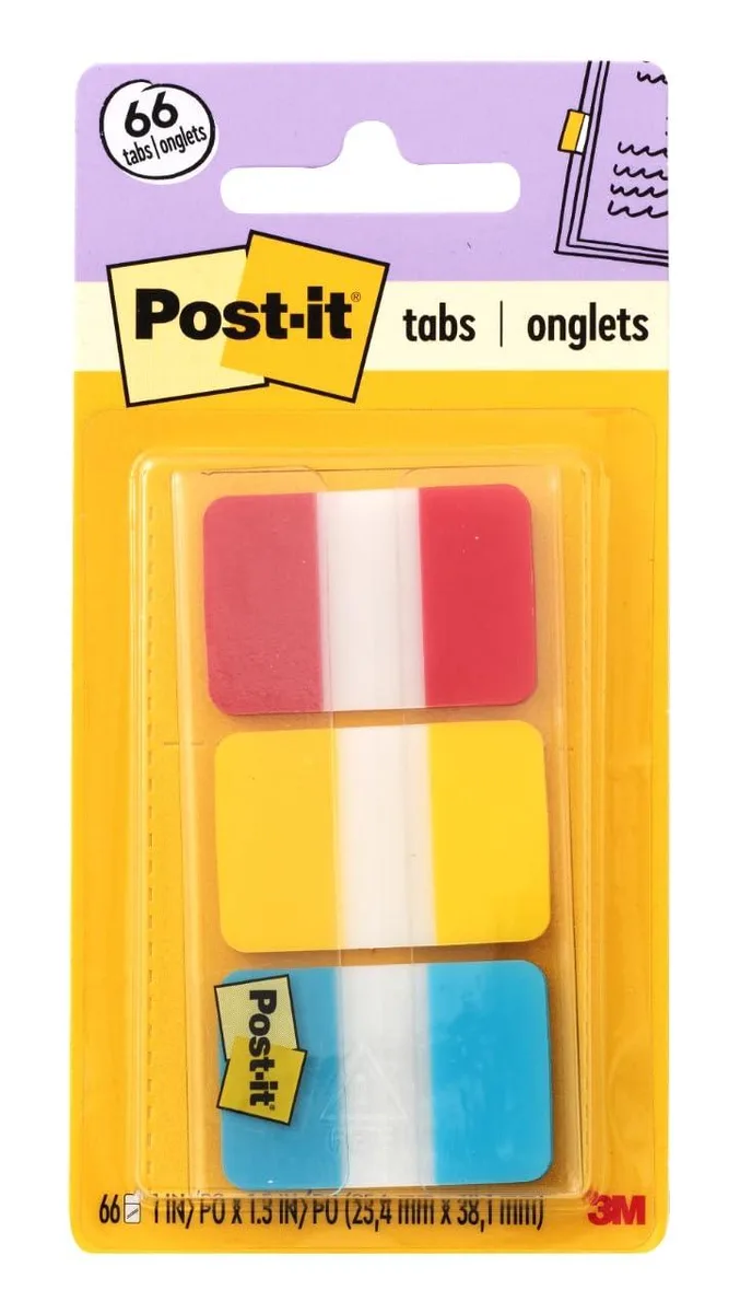 Post-it 686-RYB flags in red yellow blue 66 tabs .4x2.8in on-the-go dispenser