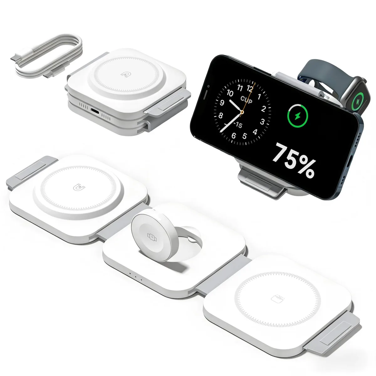  QUZUDN AD02 3-in-1 Foldable Magnetic Wireless Charger White — product photo