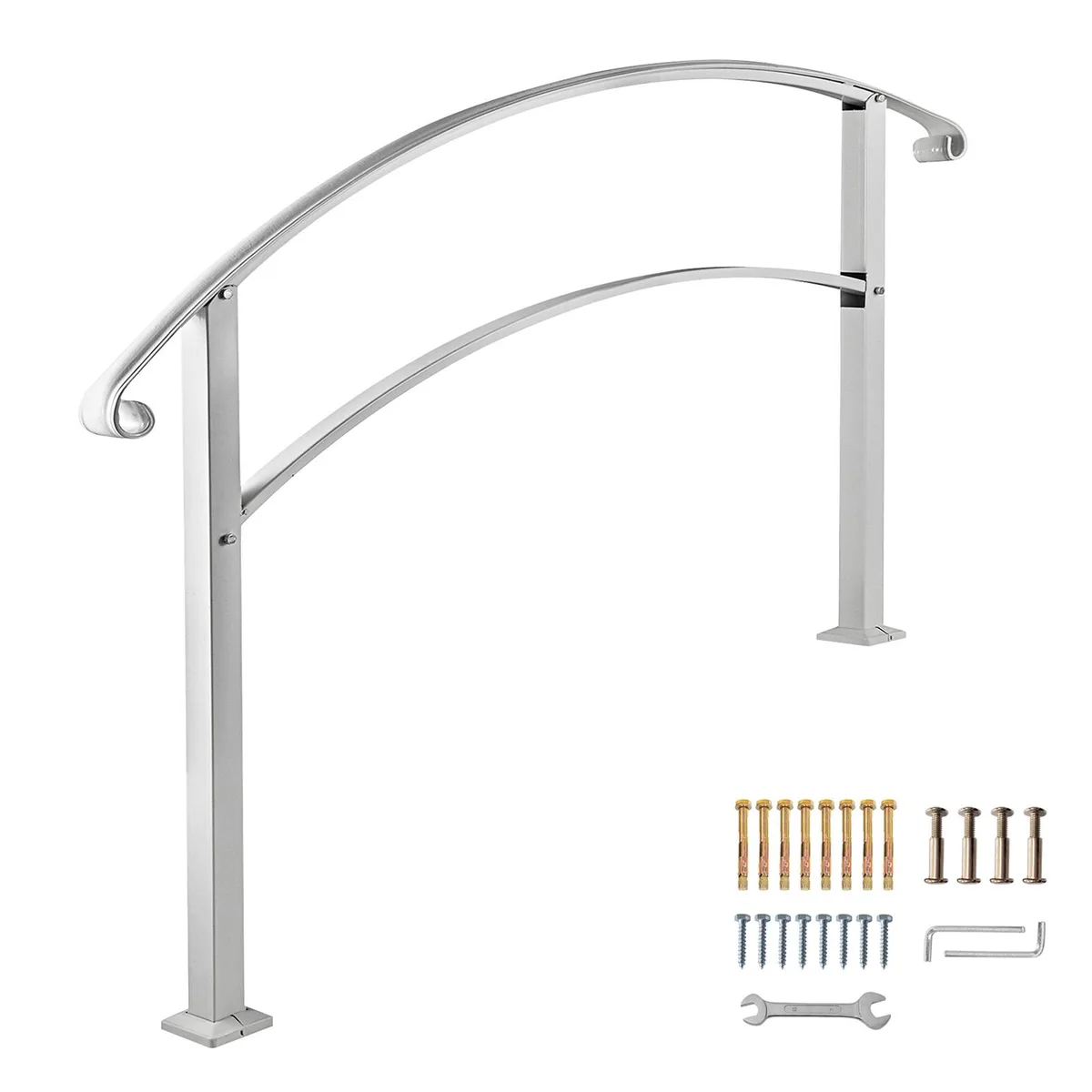 White wrought iron four-step handrail with upper post 97 cm and lower post 106 cm
