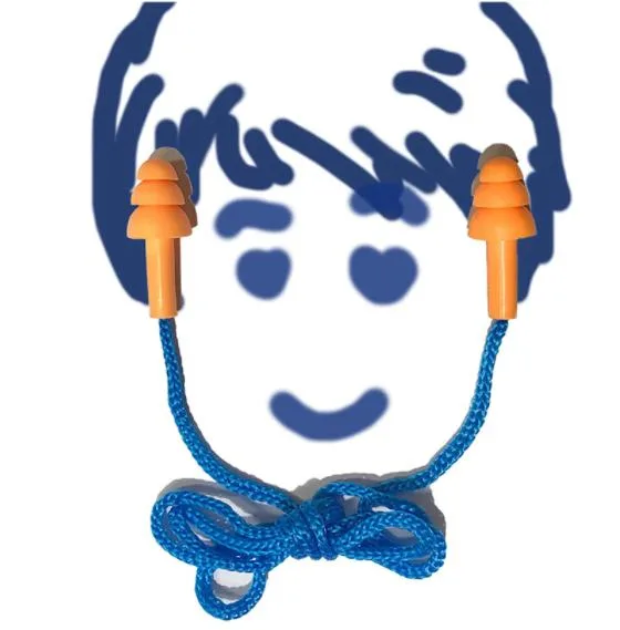 Pair of orange bell-shaped foam earplugs on light background