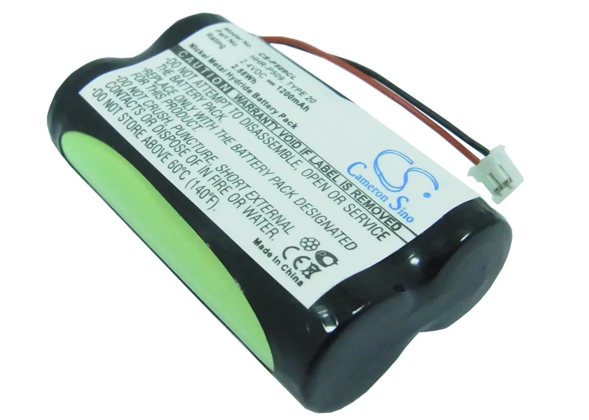 Rectangular black replacement battery with label and connector terminals