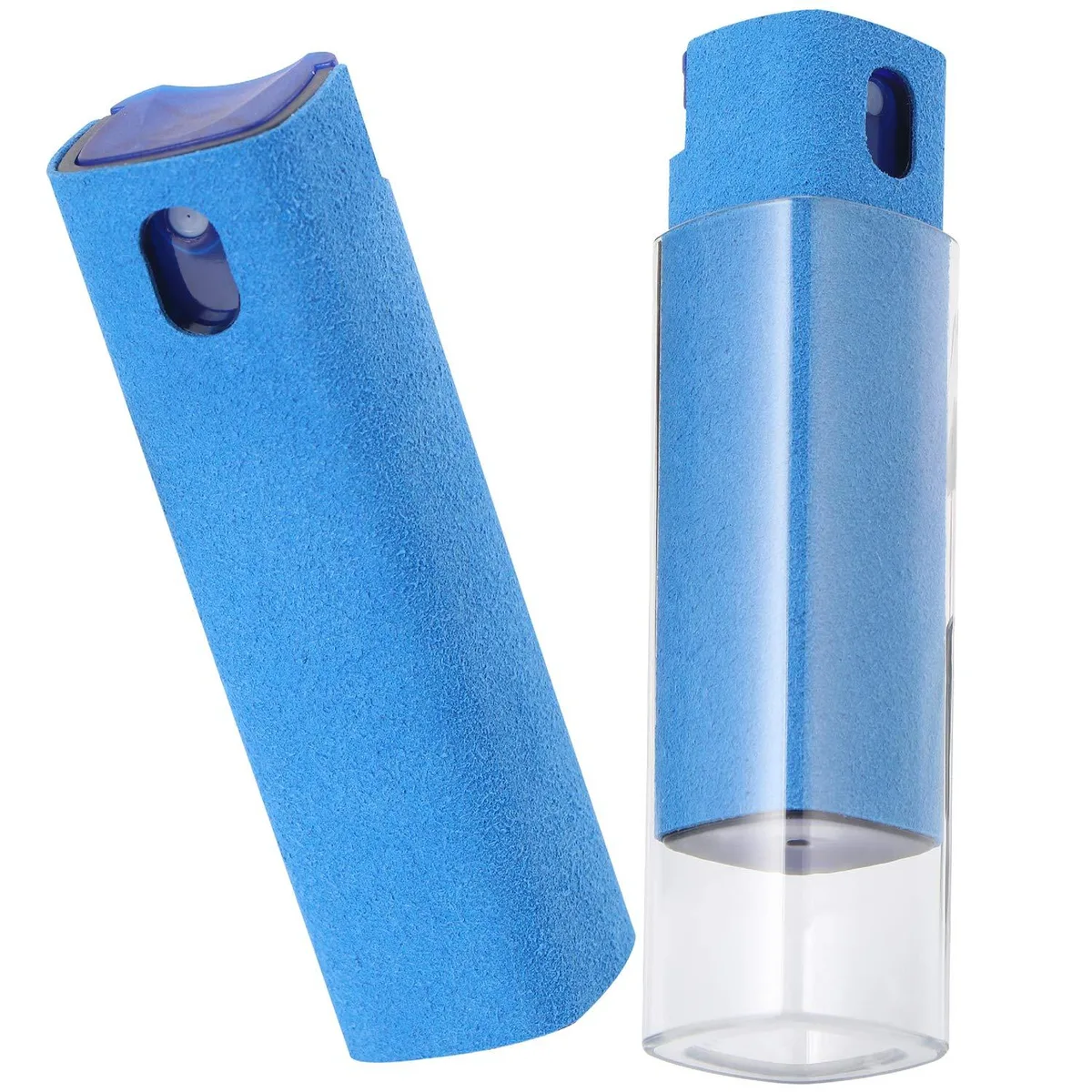 Metra PTCLEANER all-in-one screen cleaner with integrated microfiber cloth, white cylindrical spray bottle with grey wipe wrap