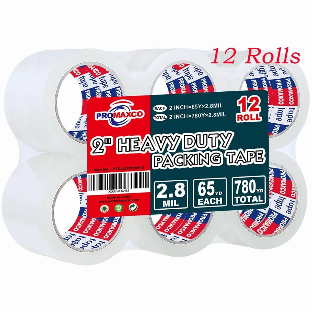  PROMAXCO PTCL Packing Tape 12 Rolls Clear 2.8 mil 65 Yards 1.88 inch 780 Yards Total — product photo
