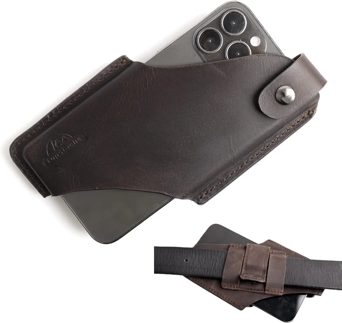 TAURKENAM TAURKENAM Leather Phone Holster Belt Clip Loop Magnetic Closure Darkbrown Medium — product photo