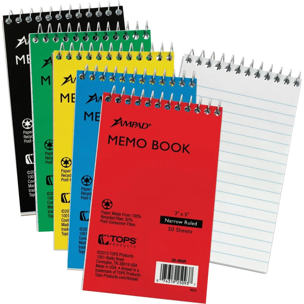 TOPS TOPS 25093BD Memo Book Pad 50 Sheets 5 Pack — product photo