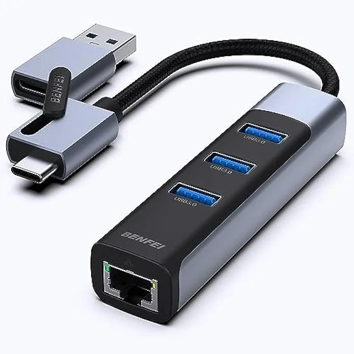 TAURKENAM TAURKENAM USB-C/USB-A Gigabit Ethernet Adapter with 3 USB 3.0 Ports — product photo