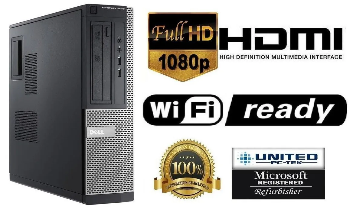 Small black rectangular Dell OptiPlex 3010 desktop tower with front ports