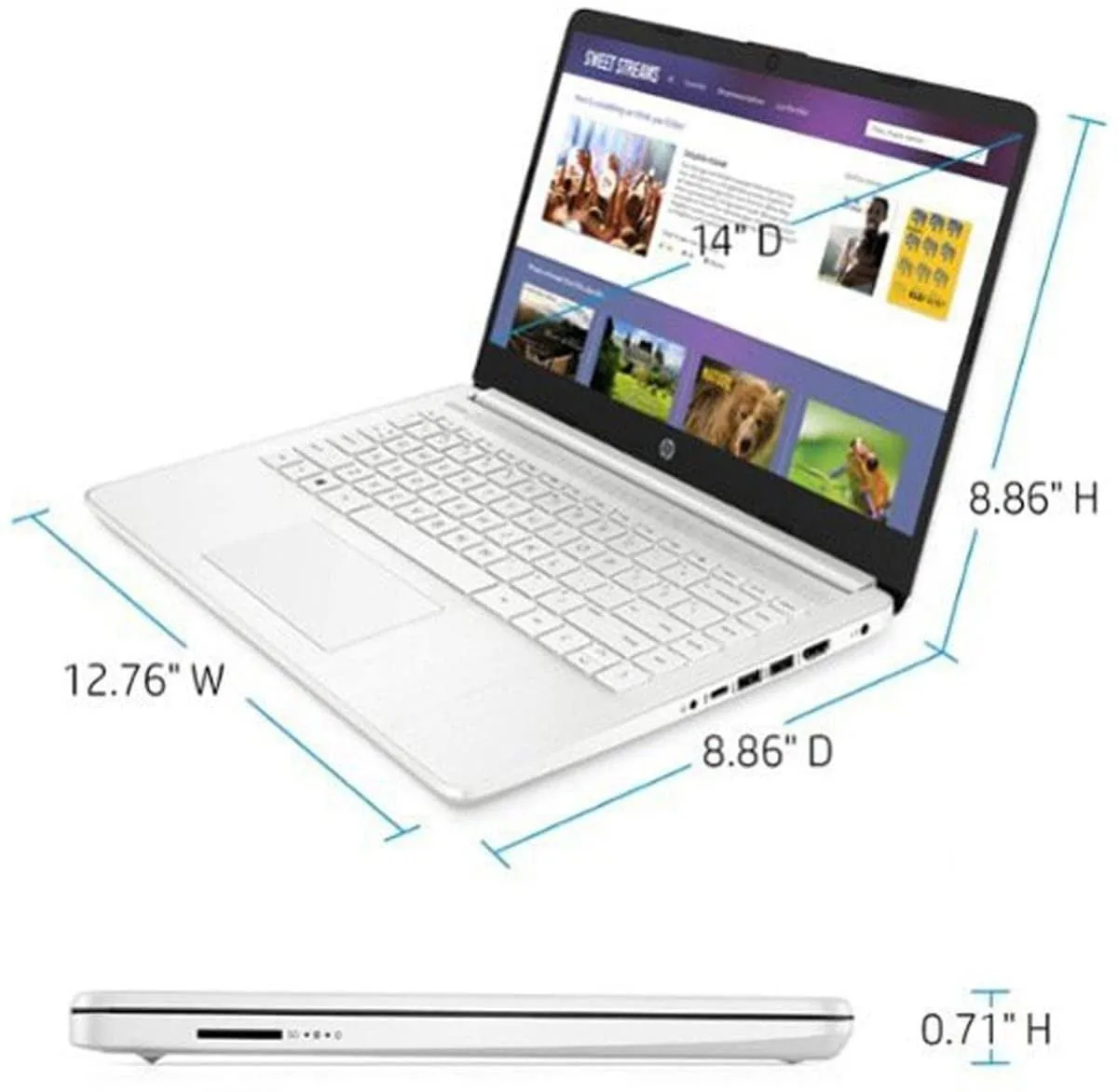 HP HP 14 laptop 14" HD Celeron N4120 4GB 64GB eMMC 685K1UA White — product photo