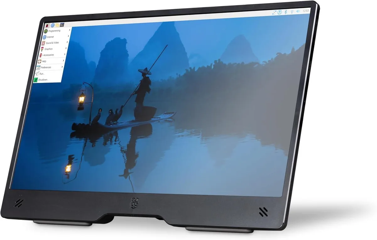Black 15.6 inch full HD IPS monitor with built-in stand and speakers