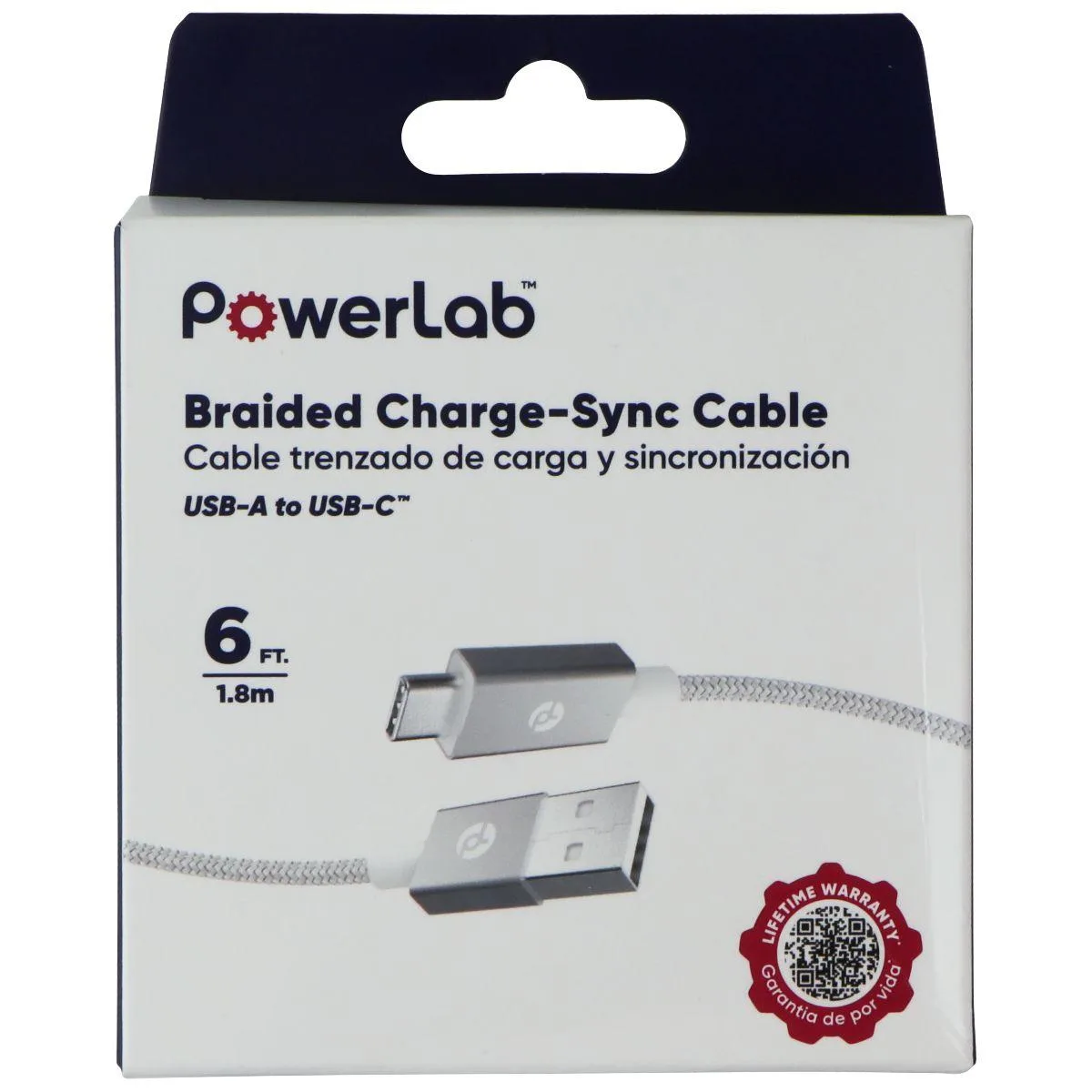 PowerLab PowerLab 6 ft Braided USB to USB-C Cable White — product photo
