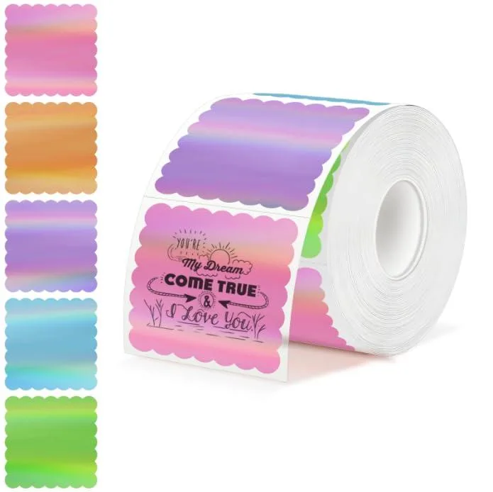  Starziwen 2"x2" Holographic Thermal Labels 500 Pcs Scalloped Square Sticker Paper — product photo