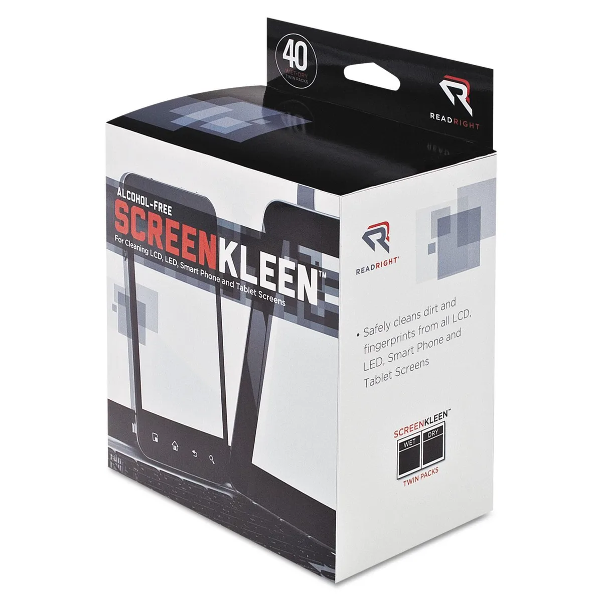 Read Right Read Right Screenkleen Alcohol-Free Wet Wipes Cloth 5x5 40/Box RR1391 — product photo