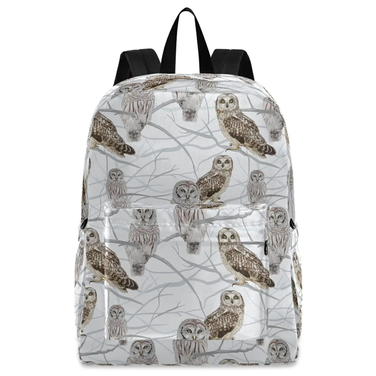 ARENTI polyester backpack with winter tree branch owl pattern, 25L capacity, 12.6 x 5.1 x 16.5 inches, fits 15.6 inch laptop