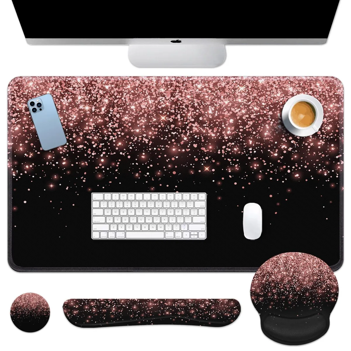  Britimes MK3122 Rose Gold Pink 4-in-1 Mouse Pad Set 35.4x15.7in — product photo