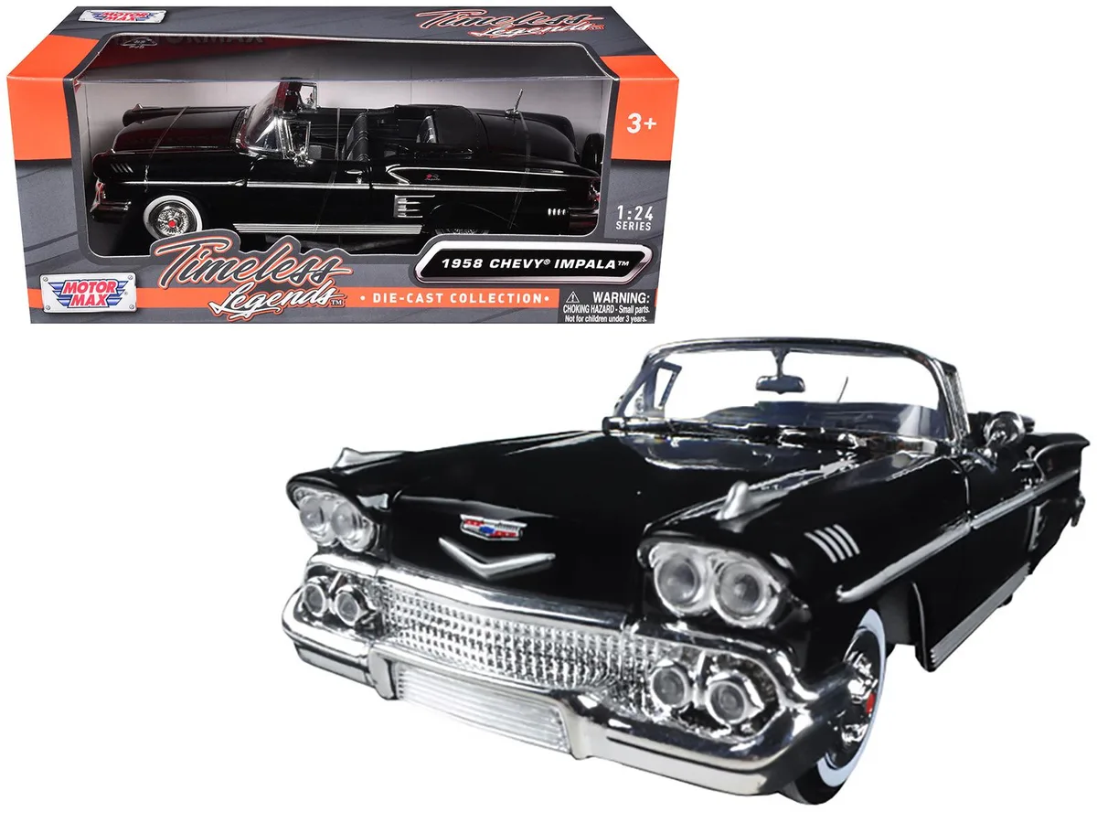 MOTORMAX MOTORMAX 1958 Chevrolet Impala Convertible Black 1/24 Diecast Hobby Collectible — product photo