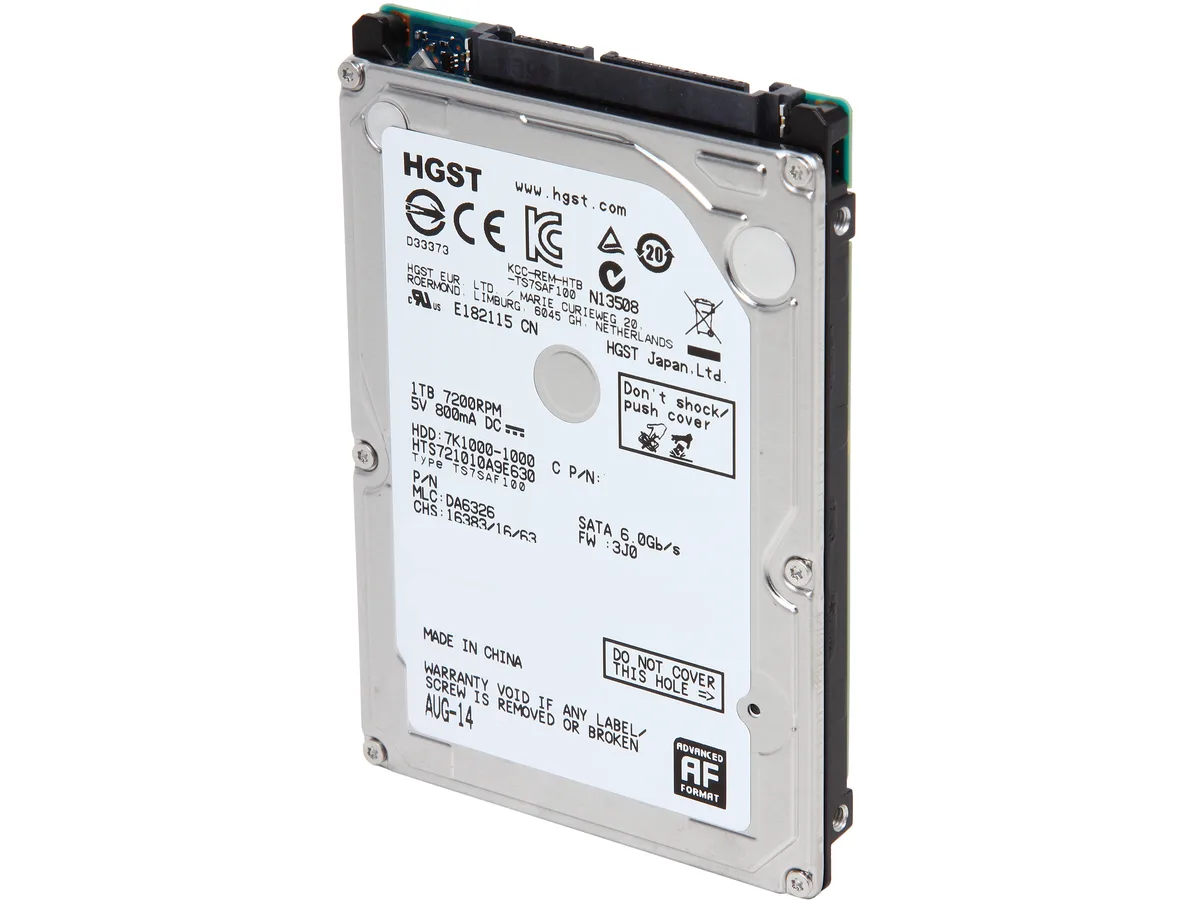 HGST HGST Travelstar 7K1000 0J22423 1TB 7200 RPM 32MB SATA 6.0Gb/s 2.5" laptop hard drive — product photo