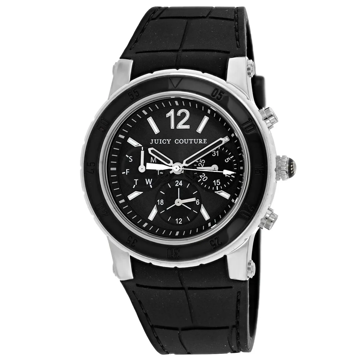 Juicy Couture HRH watch with black dial and rubber strap