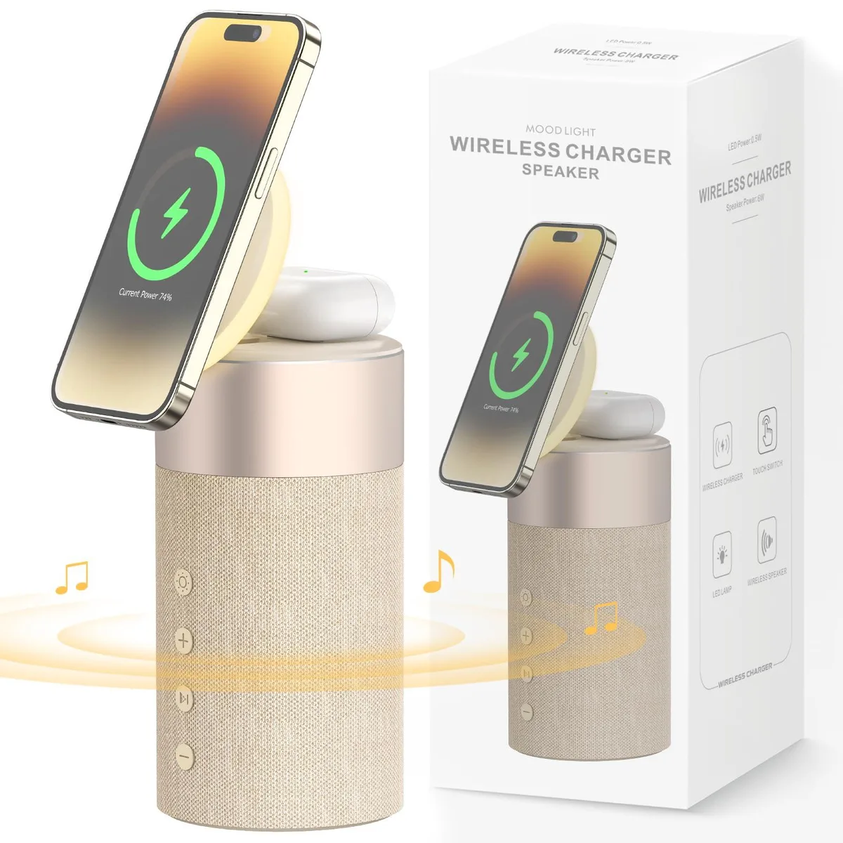 COLSUR Bluetooth 5.1 Speaker Magnetic Charger Night Light Yellow — product photo