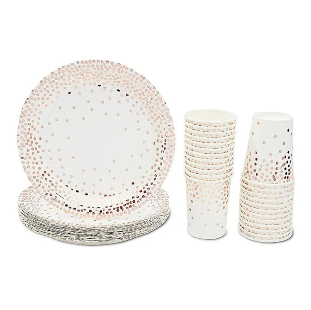 Altatac Altatac Rose Gold Party Supply 150 Pcs 7 9 Inch Plates 12oz Cups 50 Guest Set — product photo