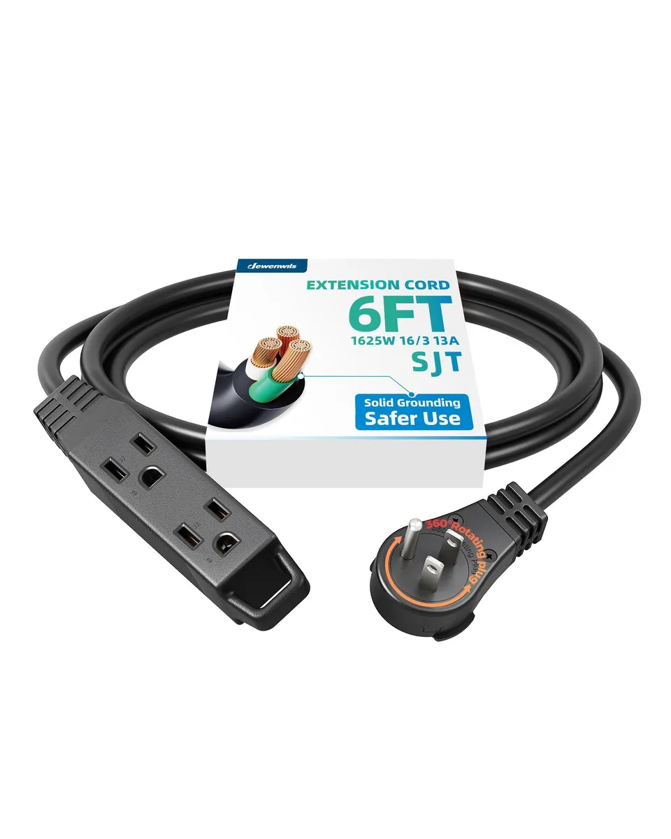  DEWENWILS 360° Rotating Flat Plug Extension Cord 6FT 13A 125V 1625W Black — product photo