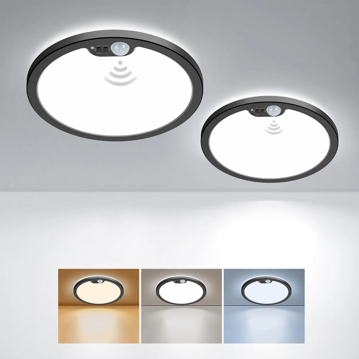Baldwin 8.7 in 18 W 1800 lm 3000K 4000K 5000K Selectable Motion Ceiling Light Black 2 Pack — product photo