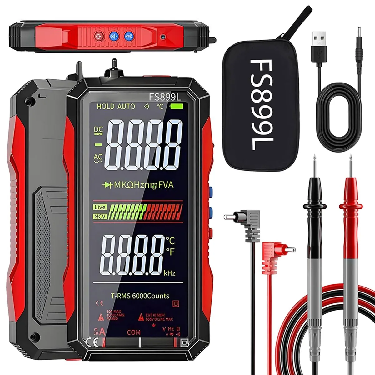 FS899L USB Rechargeable Digital Multimeter 6000 Count 4.8" Display — product photo