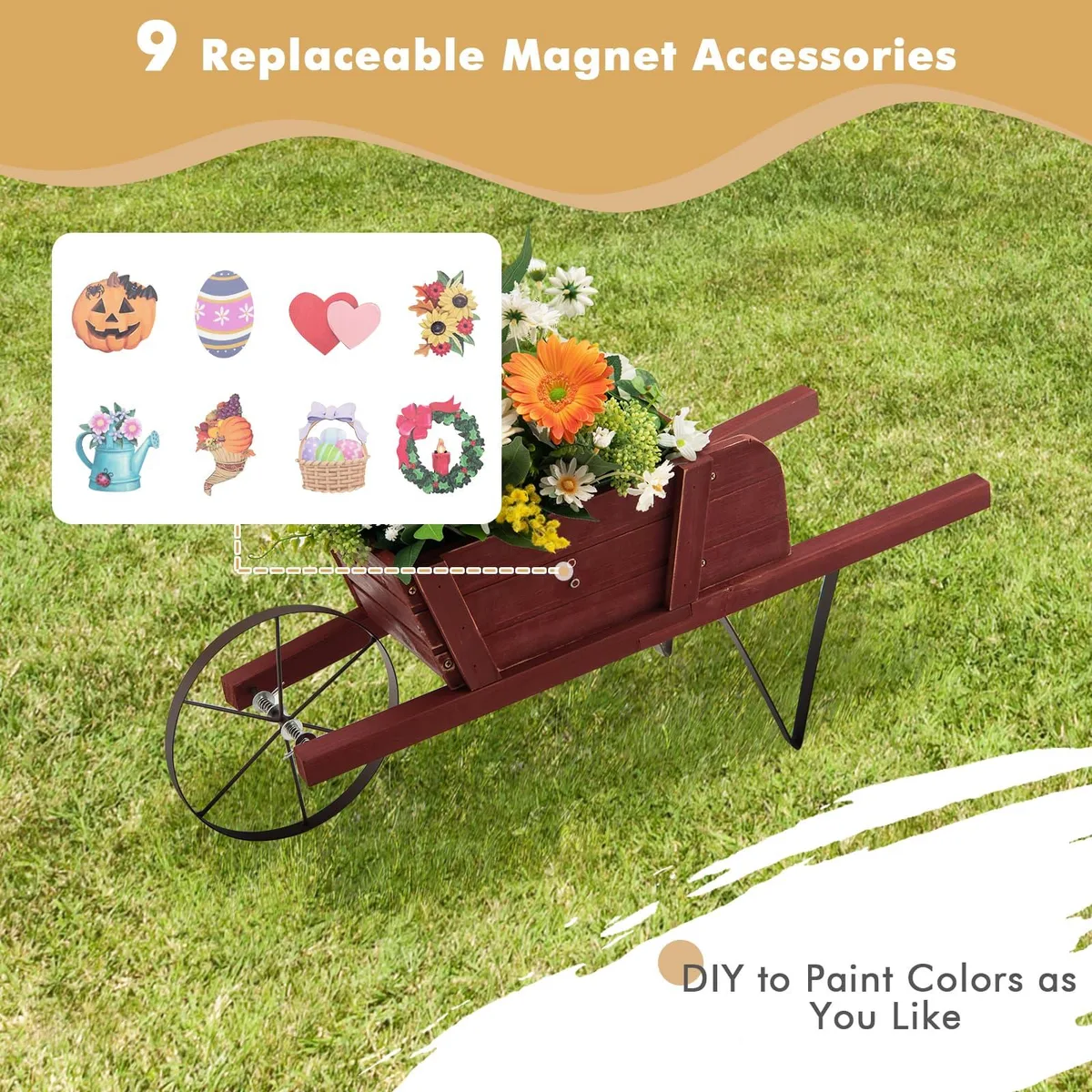 SlickBlue SlickBlue Wooden Wagon Planter Black 27.5" x 10.5" x 11.5" 7.5" Wheel 11 lbs Capacity — product photo