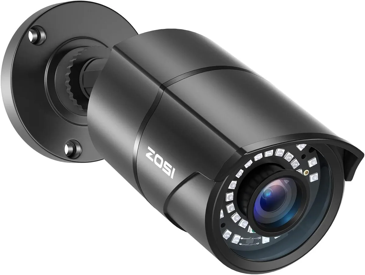 Black bullet camera with metal housing and 36 IR LEDs