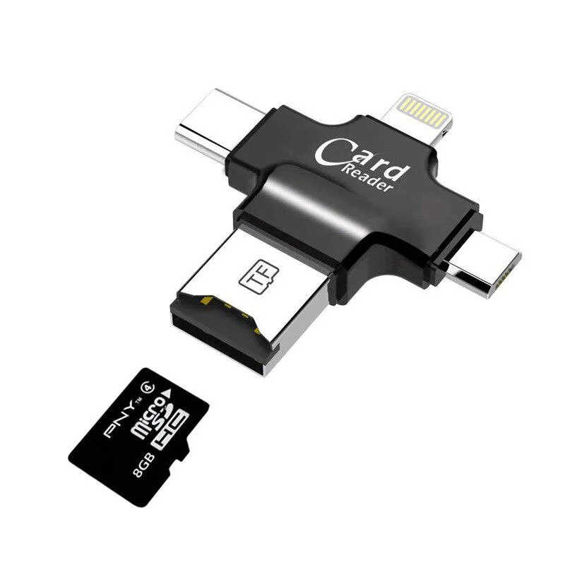 Hetai Tech Hetai Tech 4-in-1 Card Reader USB-C Micro-USB Lightning — product photo