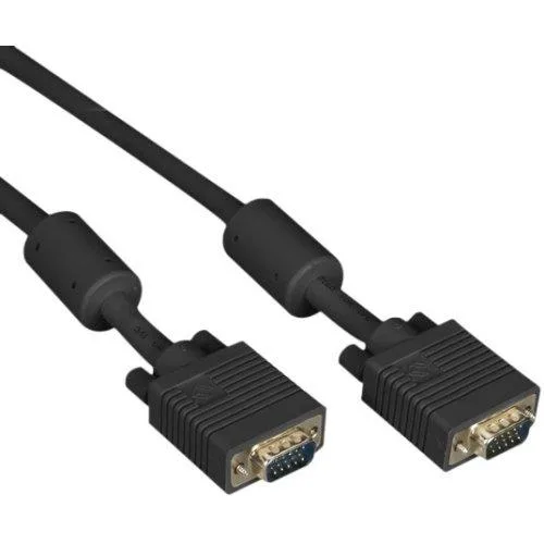 Black VGA cable with ferrite core, male-to-male connectors, ten feet long