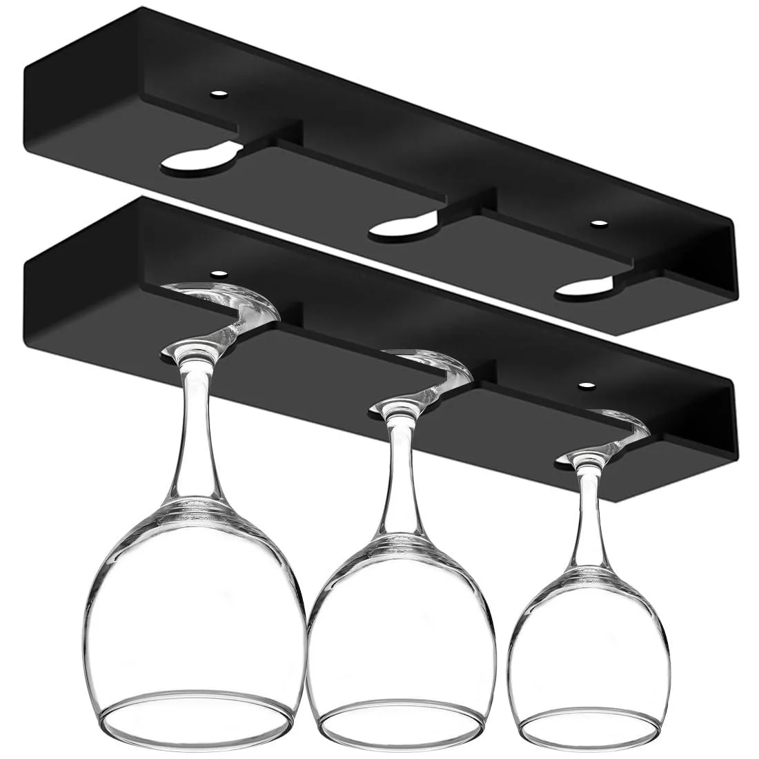 Red plastic two-tier wine glass rack, pair of under-cabinet holders, 13 by 2 by 1.2 inches