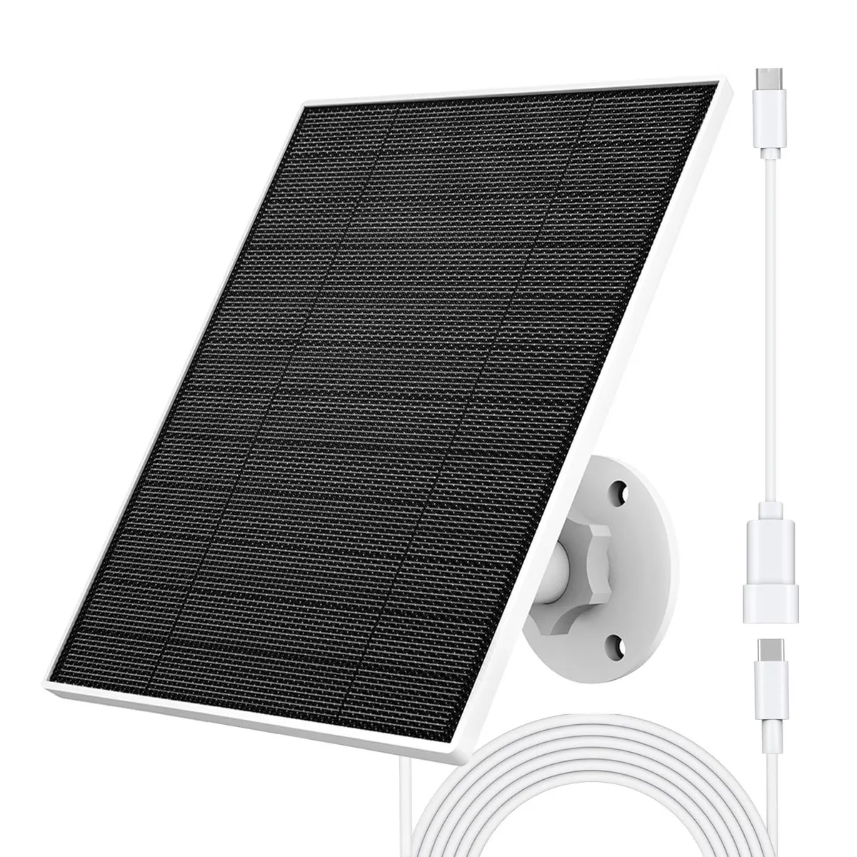 Rectangular black solar panel with 360° adjustable wall mount and 9.8 ft cable