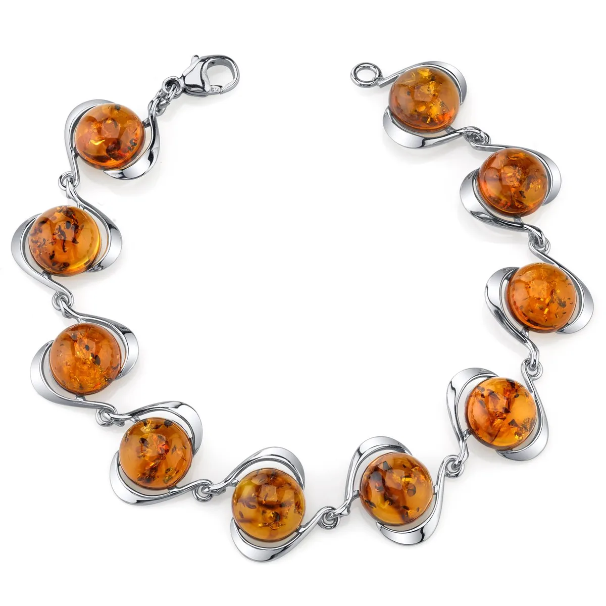 Oravo Oravo Baltic Amber Elliptical Bracelet Sterling Silver Cognac 7.5 inch 10 Round Stones 925 Silver — product photo