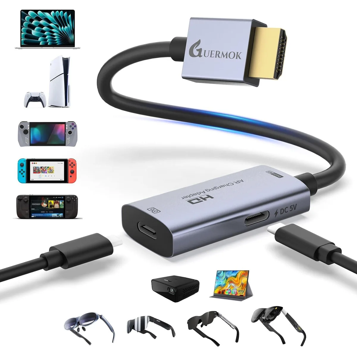 Batianda Batianda HDMI to USB-C AR Adapter 4K 60Hz Play Charge 5V 11.5A Silver 2 in 1 accessory — product photo