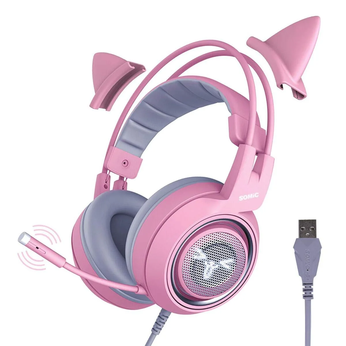 SOMIC SOMIC G951 Pink Cat Ear USB Headset 7.1 40mm 360° Mic — product photo
