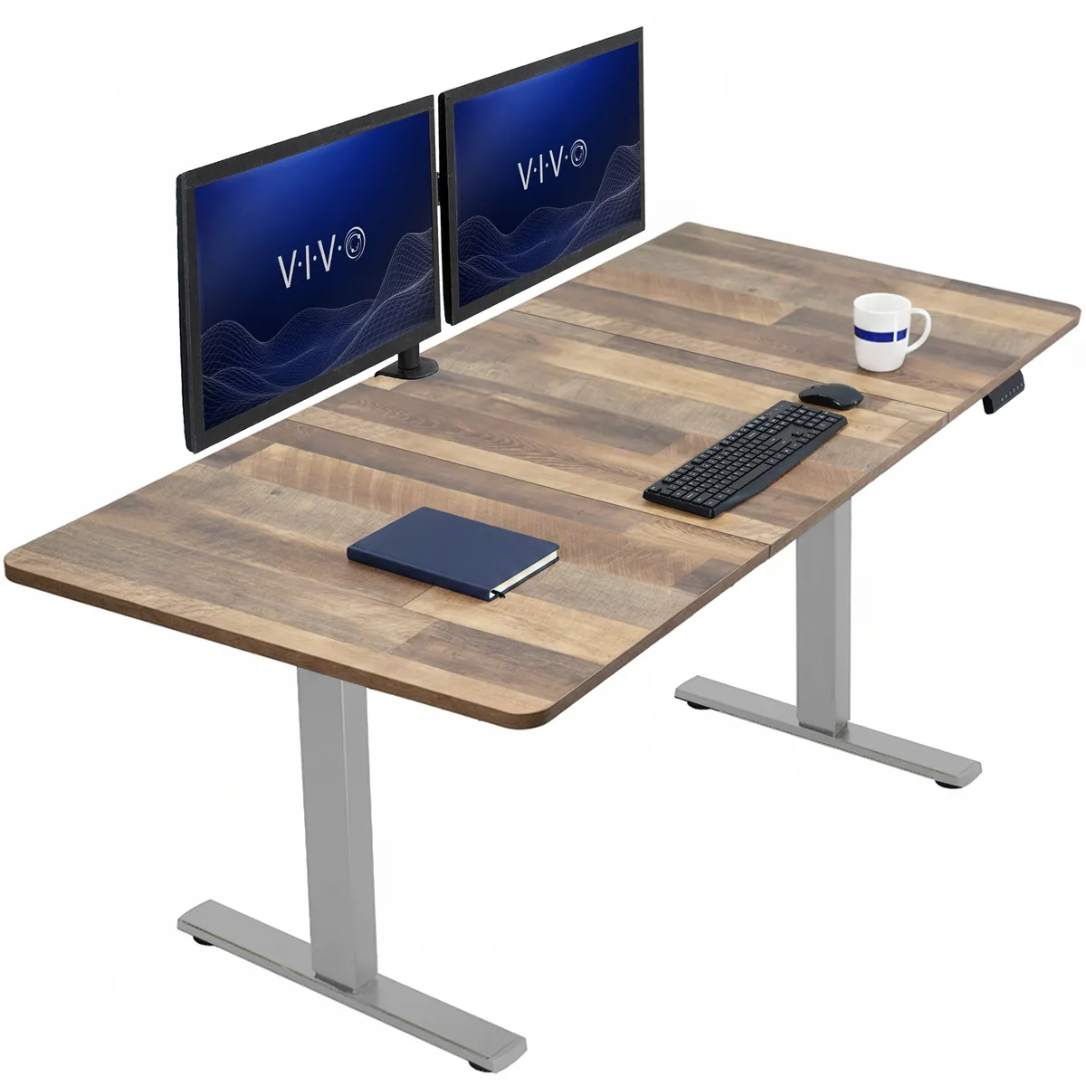 VIVO VIVO Electric 71 x 36 Standing Desk Reclaimed Wood Top Gray Frame office furniture — product photo