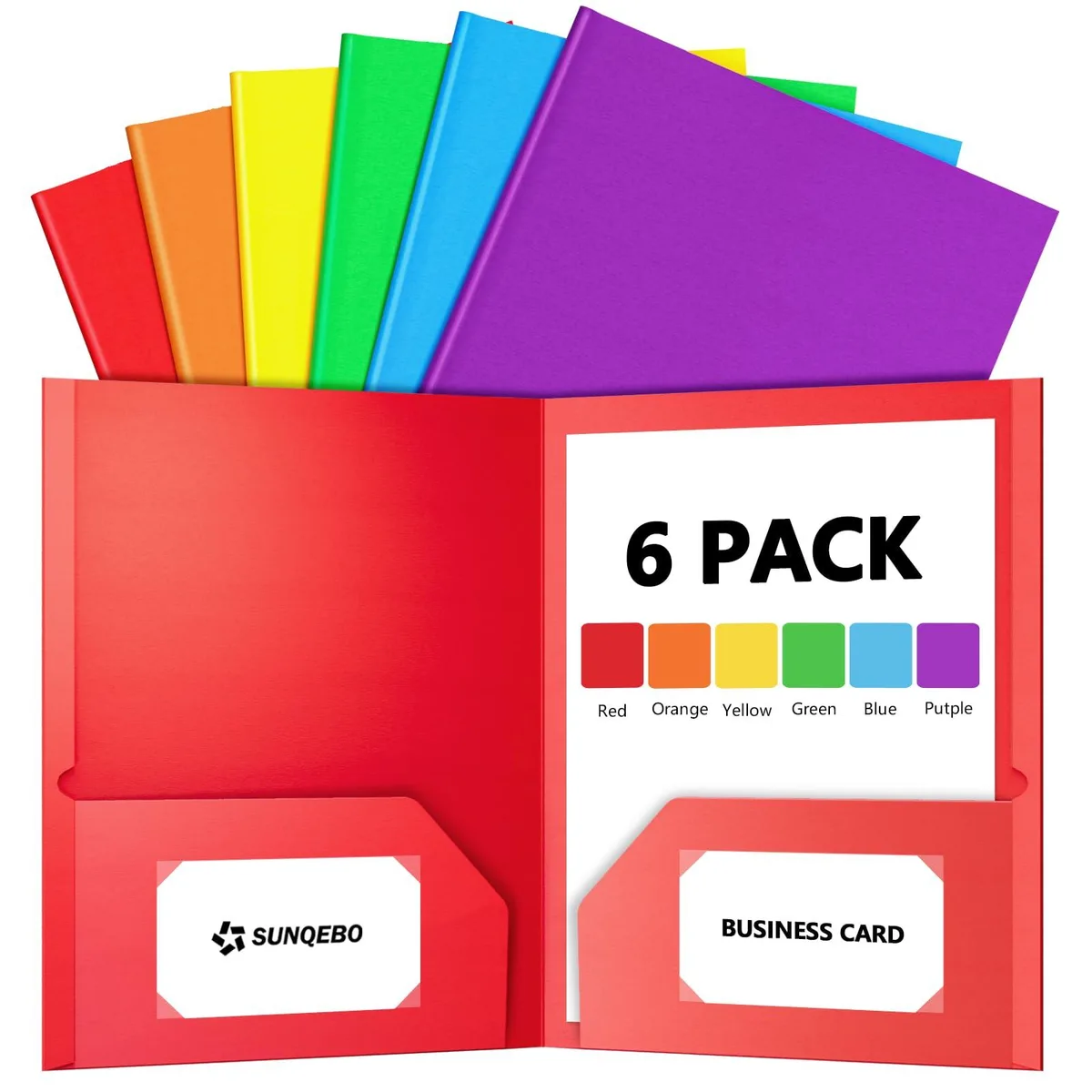  SUNQEBO 6-Pack Two-Pocket File Folders, Letter Size, Multicolored — product photo