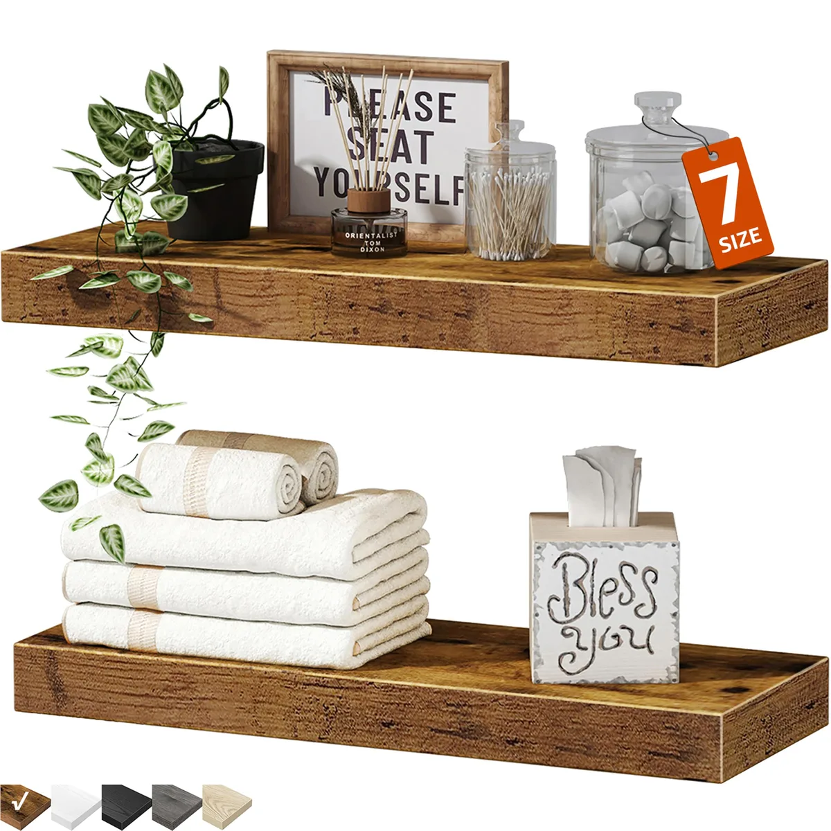  QEEIG 15.7" Wall Shelf Set of 2 Rustic Brown MDF — product photo
