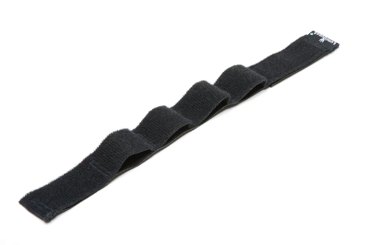 Black stretchable neoprene strap with Velcro loop for hot shoe flash attachment