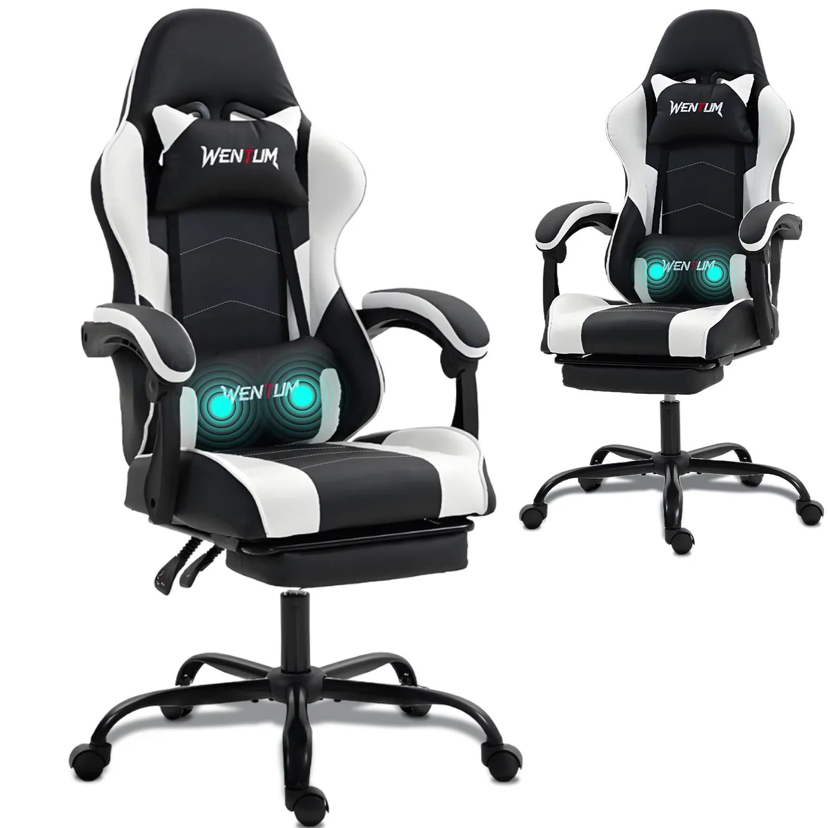 Fantasylab Fantasylab Gaming Chair White Linkage Armrests Footrest 90-135° 330 lbs — product photo