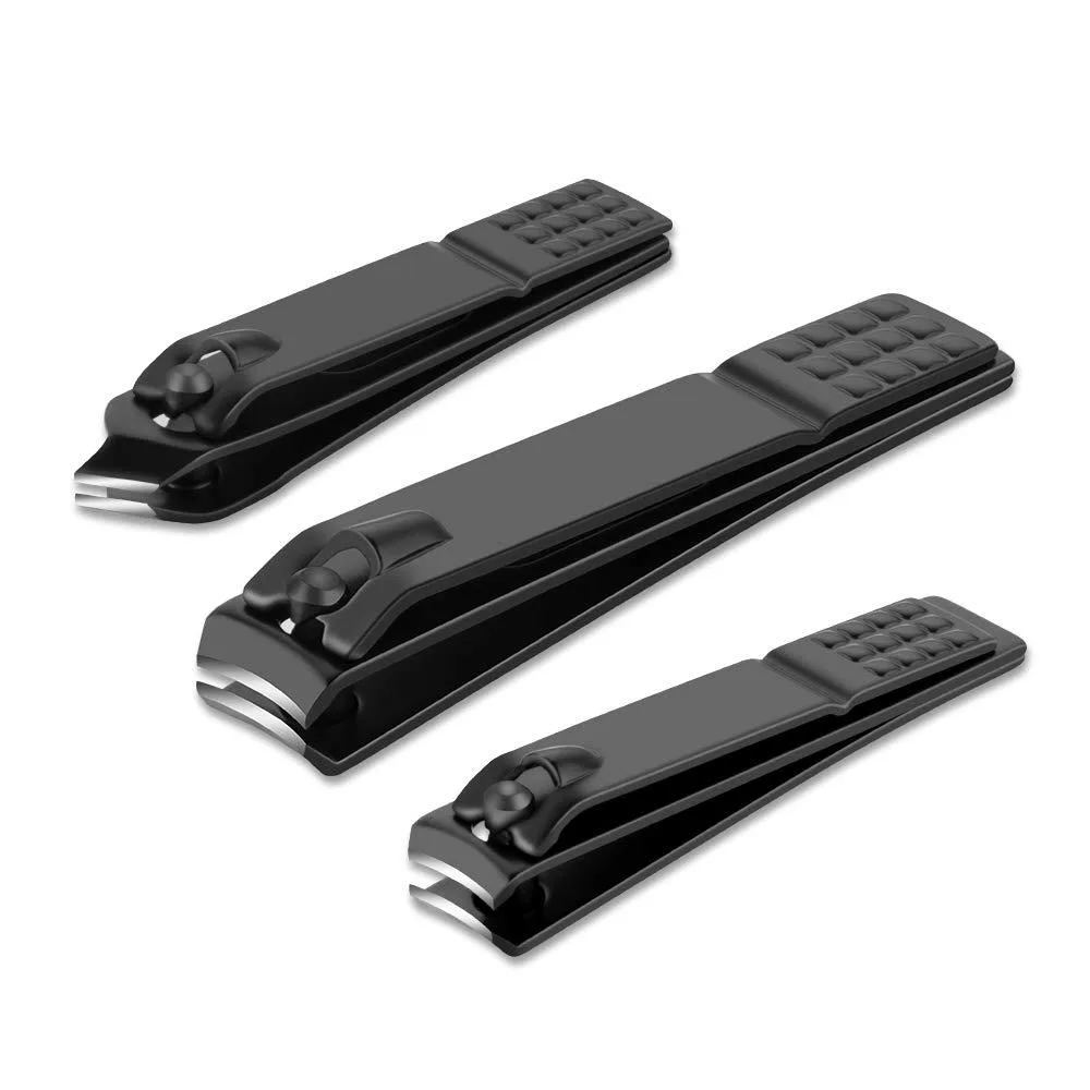 Three-piece nail clipper set in black matte stainless steel