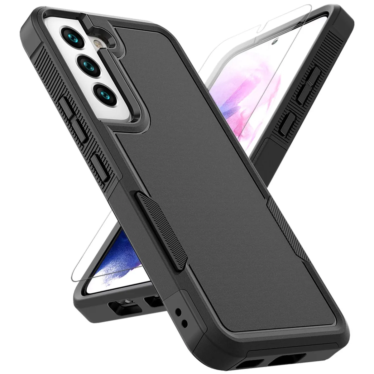 No Sew No Sew SM-S901B Case for Samsung Galaxy S22 5G 6.1" Black Dual Layer Shockproof with Screen Protector — product photo