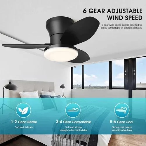 NShi NShi 36 Inch Ceiling Fan with Light and Remote Flush Mount 3 Blades Black — product photo