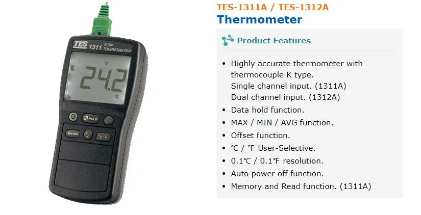 TES Electrical Electronic Corp. TES Electrical Electronic Corp. 1311A thermometer thermocouple K memory electrician tool — product photo
