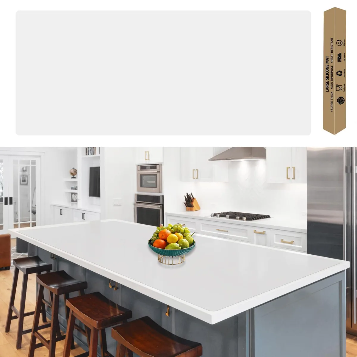 Large translucent silicone mat rolled out on a countertop