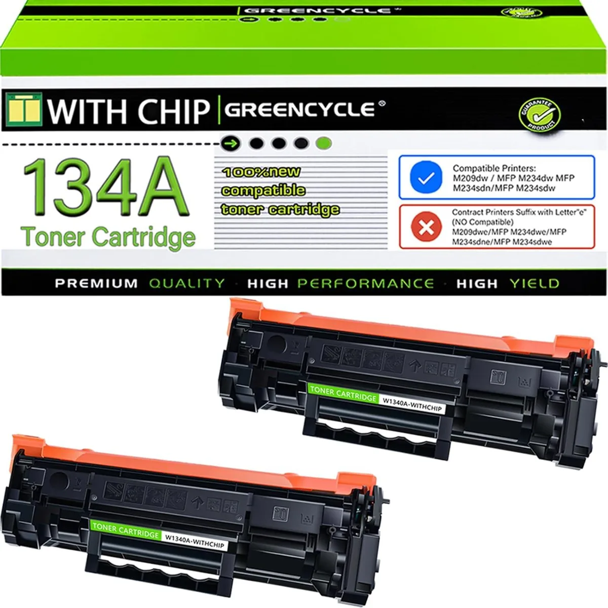GREENCYCLE GREENCYCLE 134A W1340A Black Toner Cartridge 2 Pack — product photo